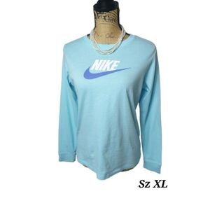 Nike Girls Long Sleeve Lightweight  Light Blue Tee XL Swoosh Logo